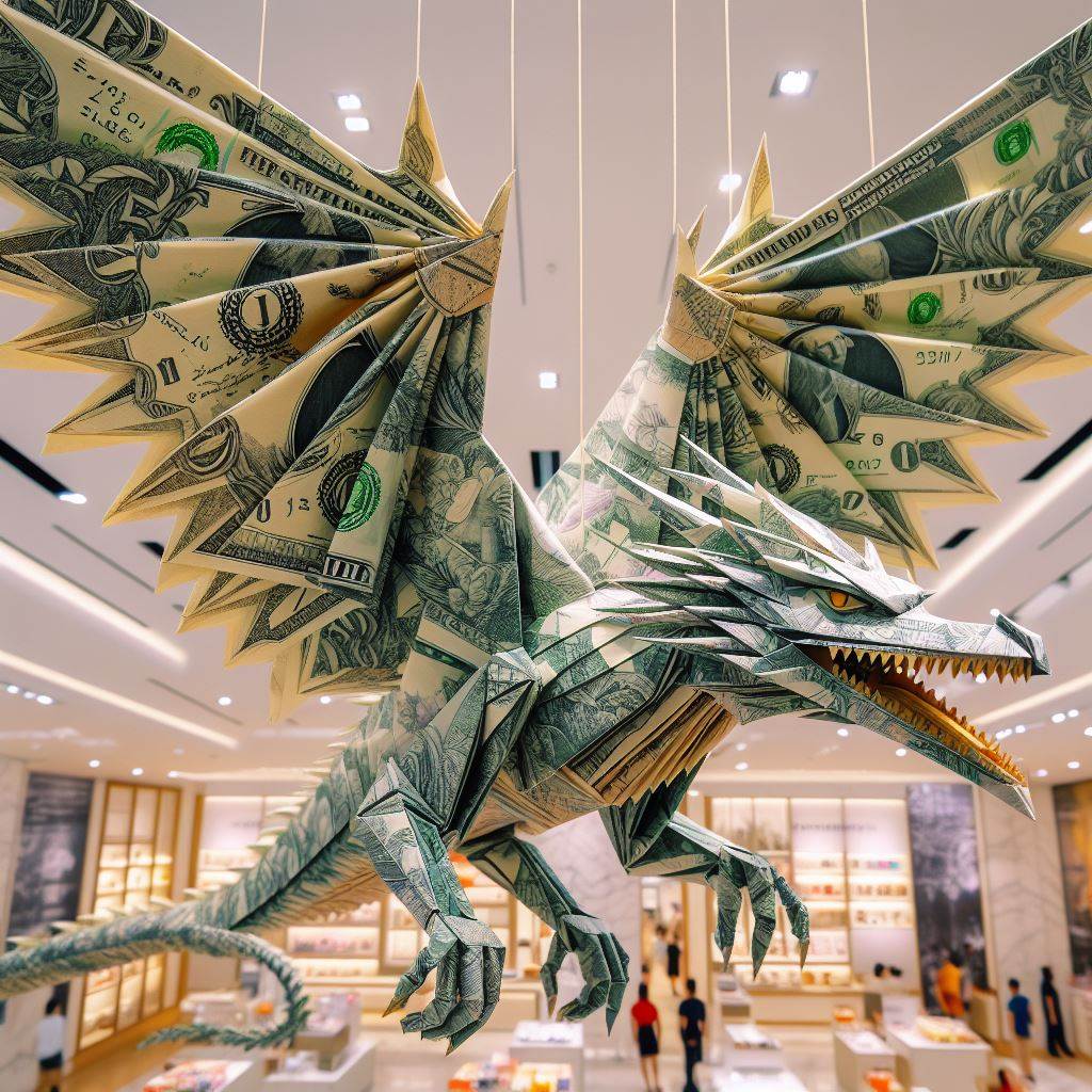 美金鈔票摺成西方飛龍