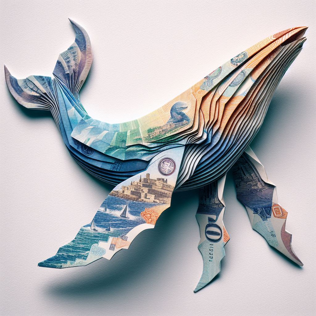 台幣1000元鈔票摺成座頭鯨